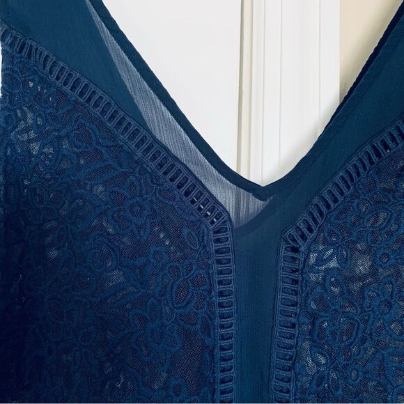 Abercrombie & Fitch Classic Navy See-Through Sheer Floral Lace A-Line Dress | L - Picture 4 of 6